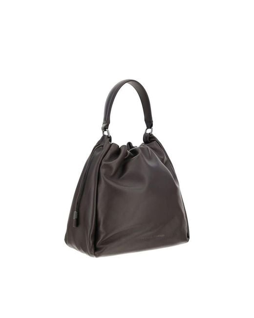 Brunello Cucinelli Black Calf Leather Shoulder Bag