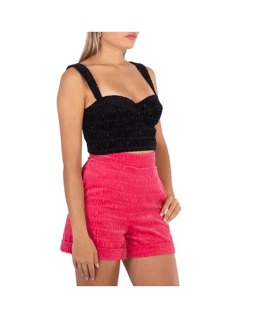 Moschino Black Fantasy Print All-Over Logo Crop Top