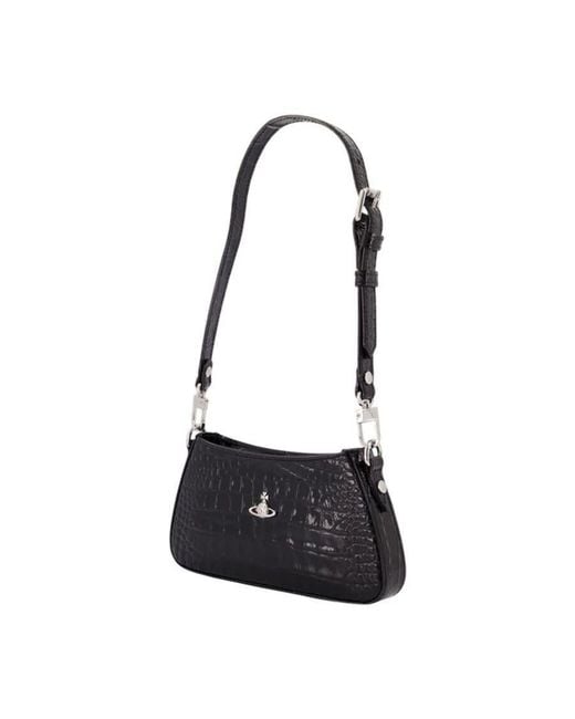 Vivienne Westwood Black Croc-Embossed Calfskin Shoulder Bag