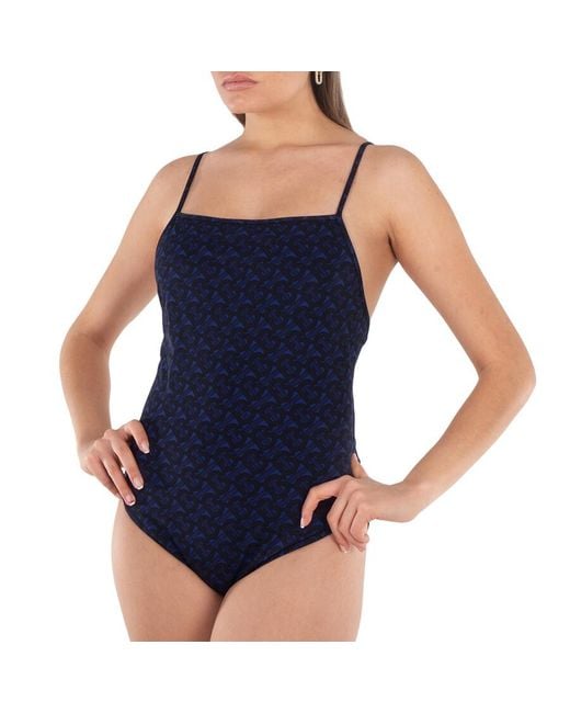 Burberry Blue Deep Royal Tb Monogram Print One-Piece Swimsuit