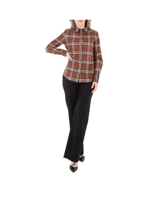 Burberry Brown Long Sleeve Vintage Check Pattern Shirt, Brand Size 4 Us