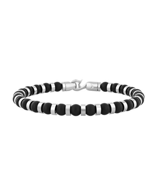 Robert Alton Black Stainless Steel Onyx Bead Bracelet for men