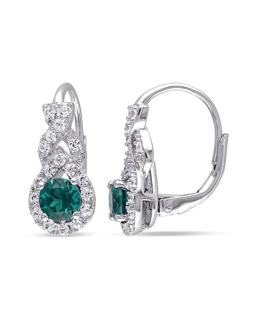 Amour Metallic Created Emerald And Sapphire Twist Leverback Earrings