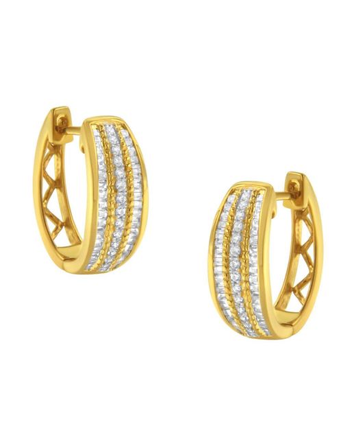 Haus of Brilliance Metallic 10K 3/4 Cttw Pave And Channel Set Diamond Triple Row Modern Hoop Earrings (I-J Color, I2-I3 Clarity)