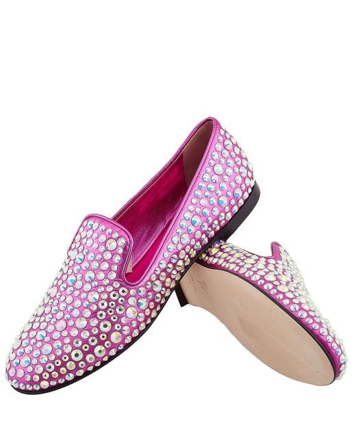 Giuseppe Zanotti Purple Rhinestone Embellised Loafers, Brand Size 38 Us