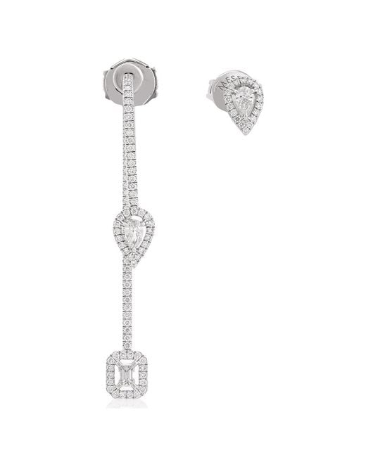 Messika White My Twin Hook And Stud Diamond Earrings