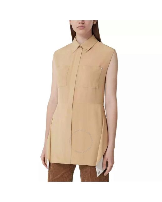 Burberry Natural Billie Silk Crepe Draped Panel Sleevless Shirt