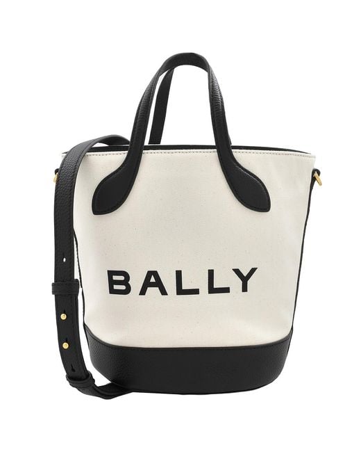 Bally Black Natural And Fabric Bar 8 Hours Bucket Bag