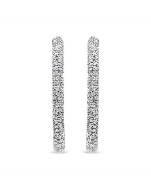 Haus of Brilliance Metallic 18k White Gold 2 1/3 Cttw Pave Set Diamond Semi Eternity Leverback Hoop Earrings