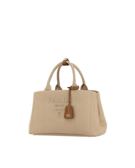 Prada Natural Canvas Large Jardiniere Shopping Bag Corda Borse A Mano