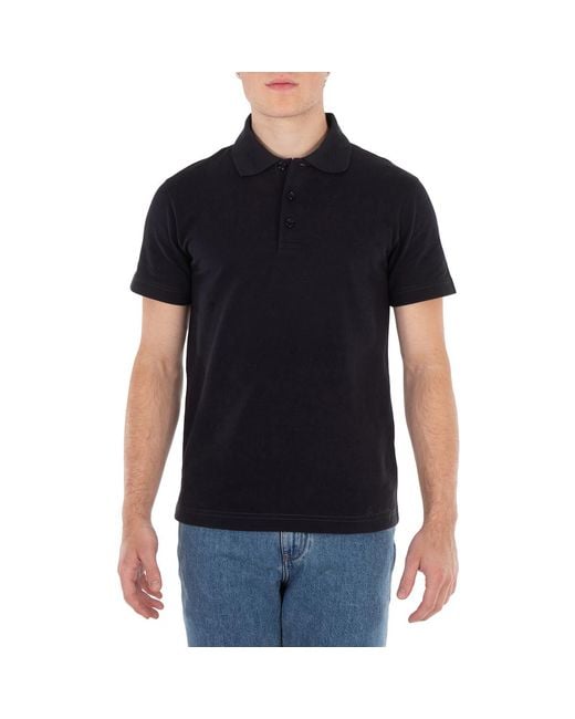 Burberry Black Logo Embroidered Straight Hem Cotton Polo Shirt for men