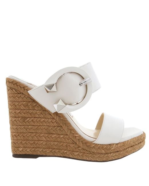 Jimmy Choo White Melian 110 Leather Wedge Sandals, Brand Size 39.5 Us