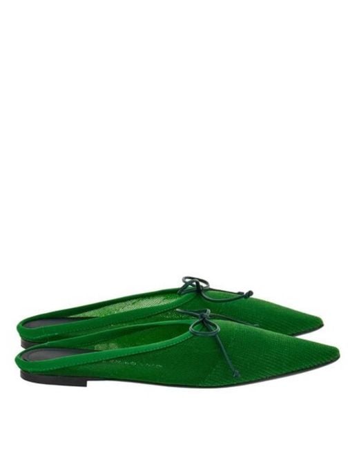 Ferragamo Green Agata Mesh Pointed-Toe Mules