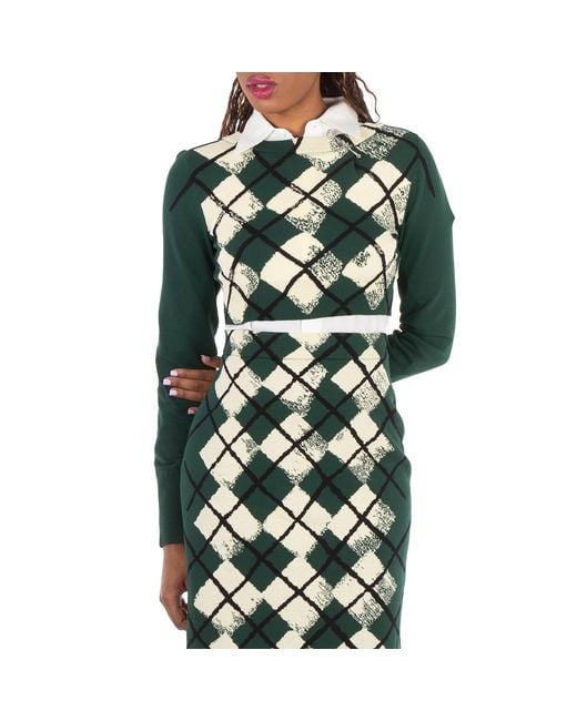 Burberry Green Argyle Fine-Knit Cropped Sweater