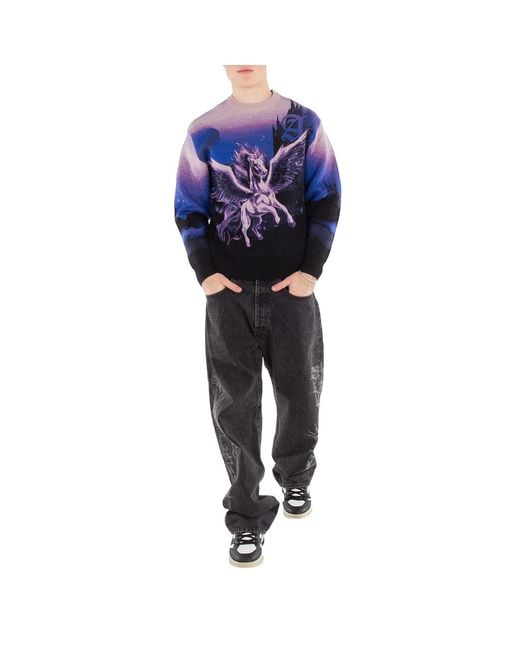 Aries Blue Woolen Jumper Pegasus Print Sweater for men