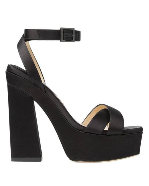 Jimmy Choo Black Gaia 140 Satin Platform Sandals, Brand Size 38.5 Us