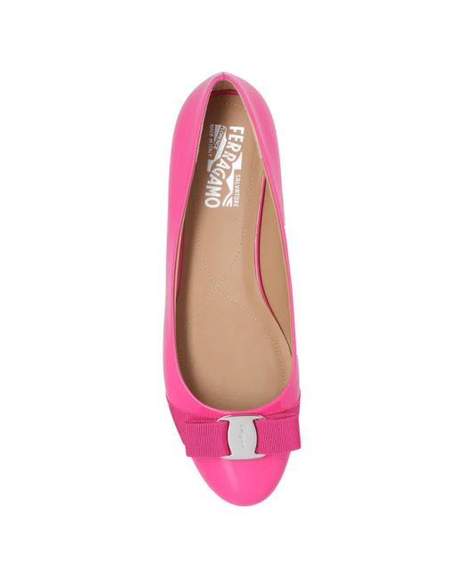 Ferragamo Pink Patent Leather Varina Bow Ballet Flats