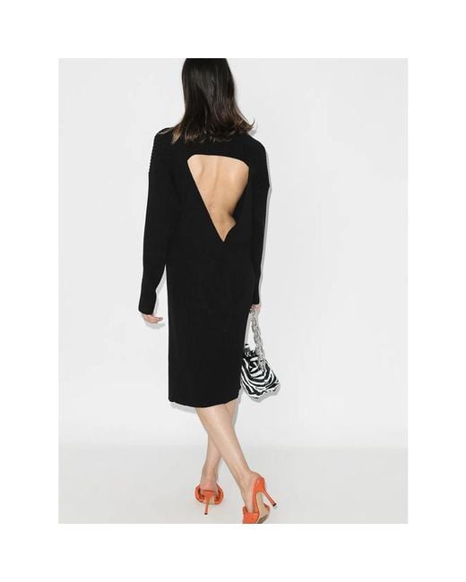 Bottega Veneta Black Cut-Out Knee-Length Sweater Dress