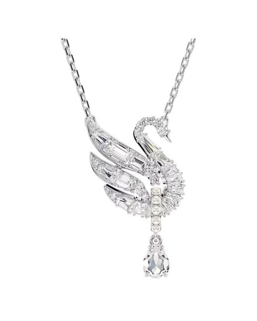 Swarovski Metallic Rhodium Plated Swan Pendant Necklace