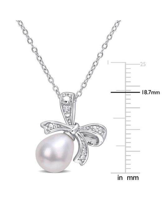 Amour Metallic 8.5-9Mm Freshwater Cultured Pearl And Diamond Accent Bow Pendant With Chain