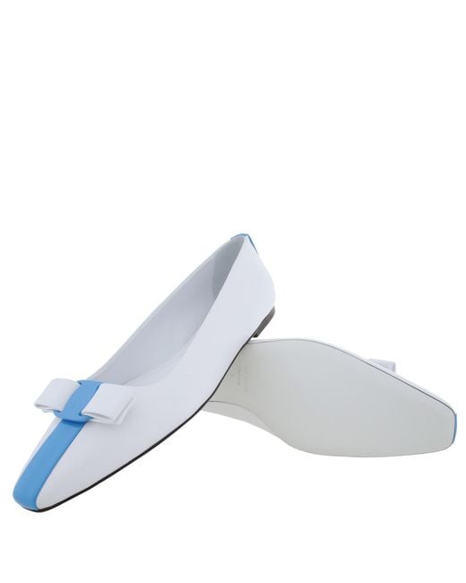 Ferragamo White Ferragamo Vara Bow Leather Ballet Flats, Size 7 C