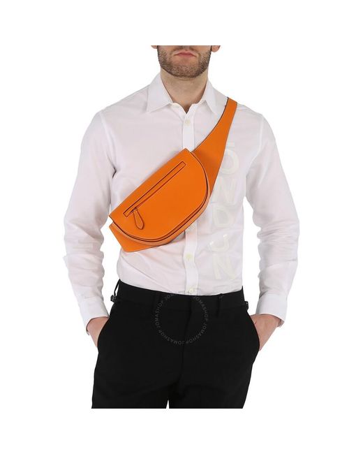 Burberry Orange Small Topstitched Leather Olympia Bum Bag for men