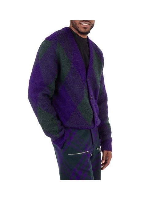 Burberry Blue Argyle-Pattern Wool Cardigan for men