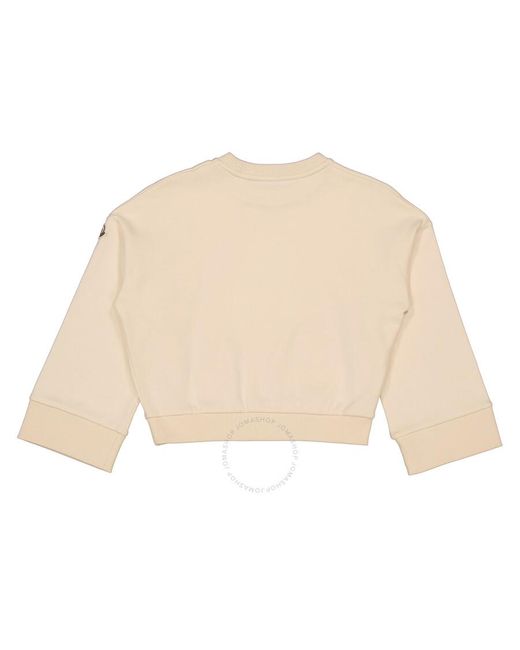 Moncler Natural Girls Cream Long Sleeve Logo Patch Cotton Sweatshirt