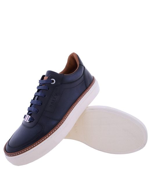 Bally Blue Hens Brushed Leather Low-Top Sneakers, Brand Size 5 Us for men