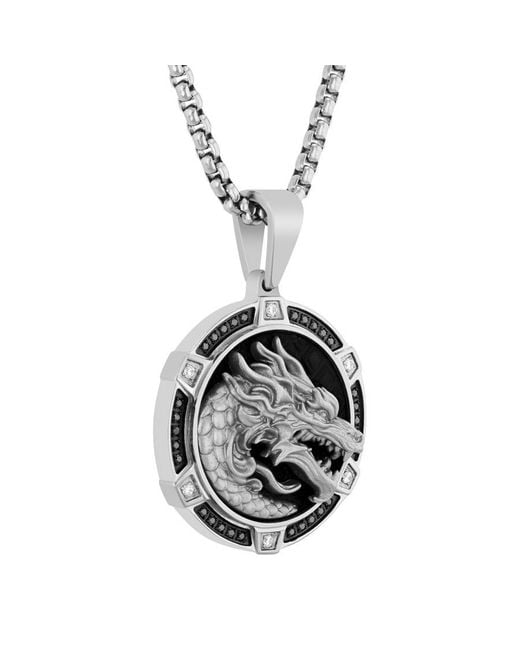 Robert Alton Metallic 1/3Ctw Diamond Stainless Steel & Finish Dragon Pendant for men