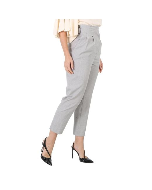 Burberry Gray Ladies Heather Melange Cutout Detail Wool Tailored Trousers, Brand Size 10 (Us