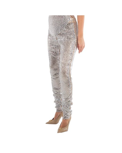 Burberry Multicolor Metallic Paillette-Embellished Mesh Leggings, Brand Size 4 (Us