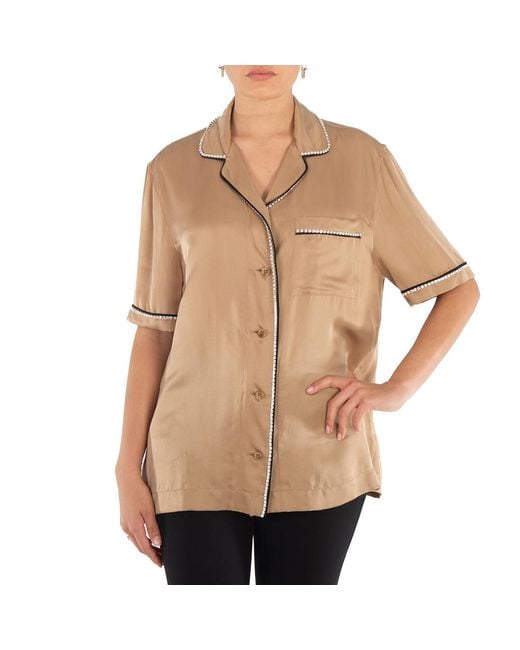 Burberry Natural Camel Tierney Bowling Pajama Shirt, Brand Size 10 (Us