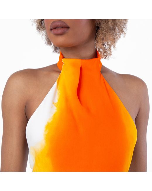 Ferragamo Orange Ferragamo Sunset Print Halterneck Dress