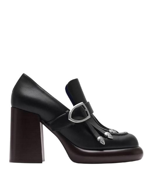 Burberry Black 95Mm Round Toe Leather Wedge Pumps, Brand Size 37 (Us