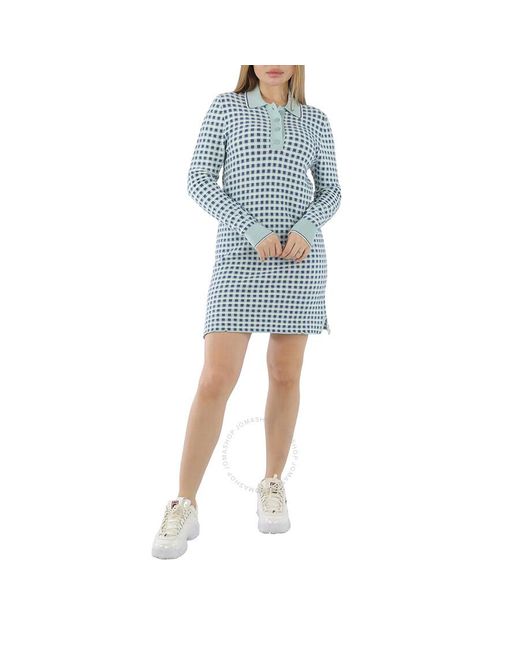 Barrie Blue Gingham Cashmere And Cotton Midi Dress