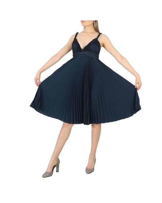 Burberry Blue Ladies Ink Empire-Line Pleated Dress, Size 8 (Us