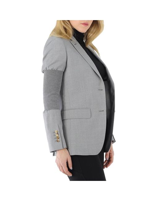 Burberry Gray Ladies Ribbed-Panel Single-Breasted Wool Blazer Jacket, Brand Size 6 (Us