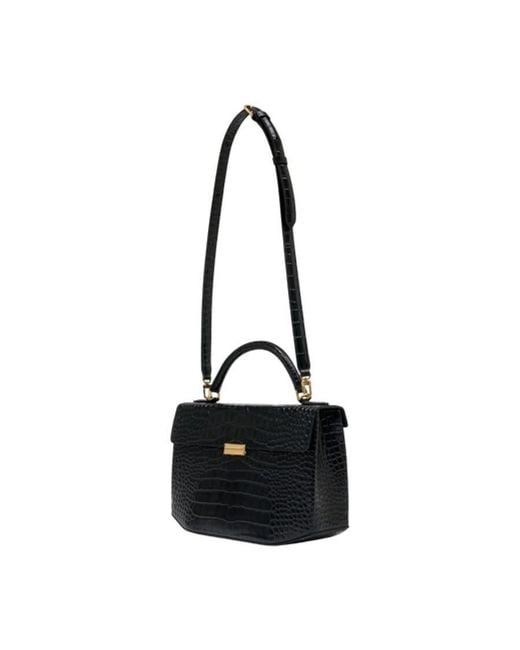 Totême Black Crocodile-Embossed Calfskin Top Handle Bag