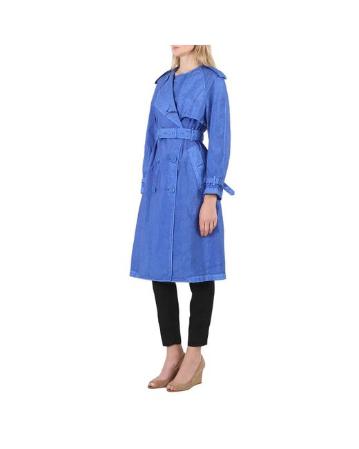 Burberry Blue Collarless Double Breasted Trench Coat