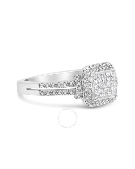 Haus of Brilliance Gray .925 Sterling Silver 1/4 Cttw Princess-cut Diamond Composite Ring With Beaded Halo