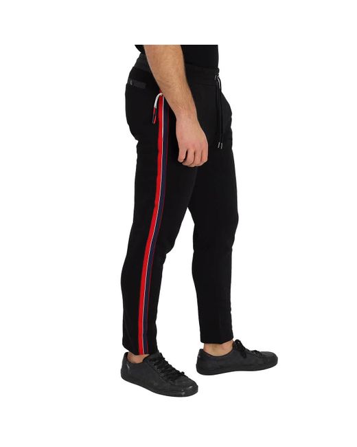 Moncler Black Side Logo Stripe Print Track Pants for men