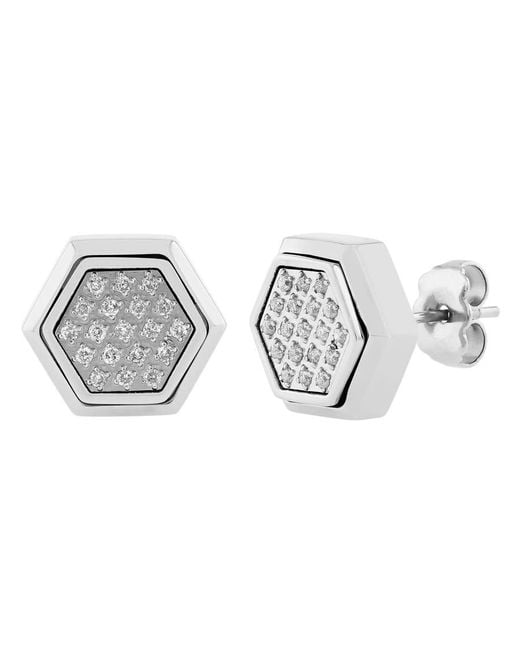 Robert Alton Metallic 1/5Ctw Diamond Stainless Steel Hexagon Stud Earrings for men