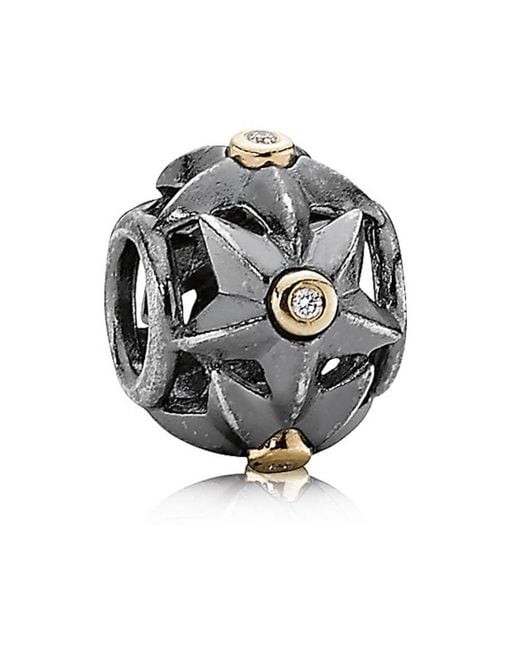 Pandora Metallic Sterling Silver And 14k Gold Stella Star Oxidized Bead With Diamonds -