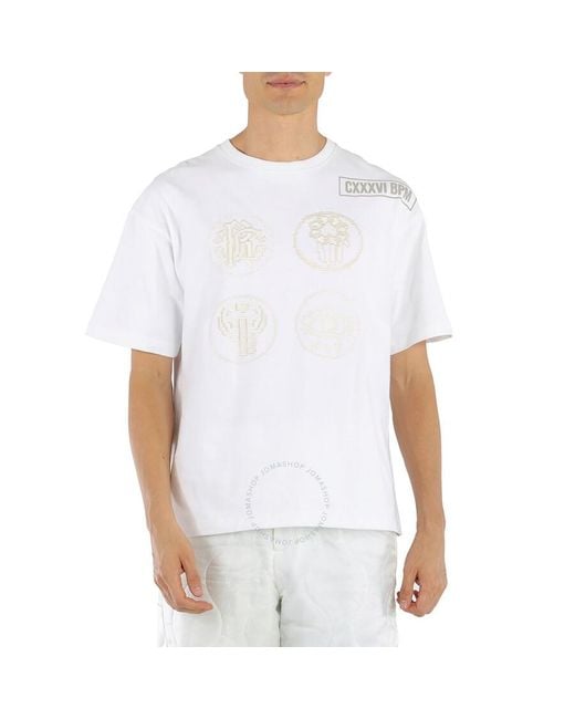 Roberto Cavalli White Optical Embroidered Lucky Symbols T-shirt for men