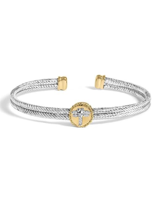 Haus of Brilliance Metallic 18K Plated Sterling Diamond Accent Dragonfly Medallion Bangle Bracelet- 7.75"