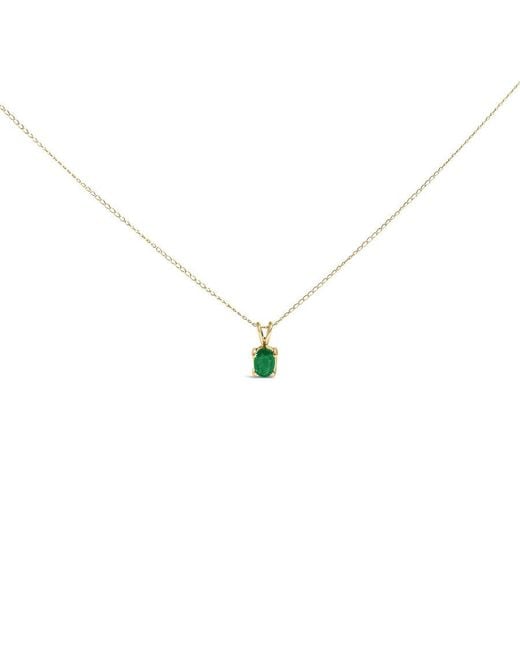 Haus of Brilliance Metallic 14K 6X4Mm Oval Shaped Emerald Solitaire Pendant Necklace