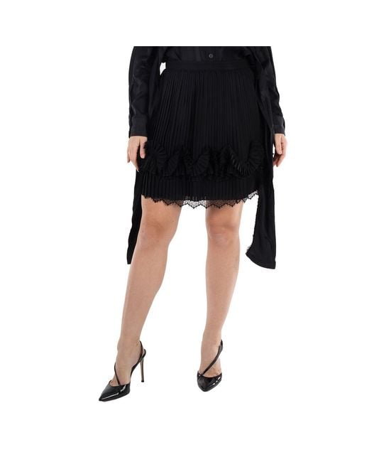 Burberry Black Pleated Lace-Trim Skirt, Brand Size 4 (Us