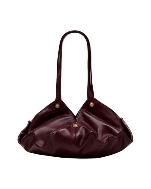 Versace Red Pleated Lambskin Shoulder Bag Burgundy