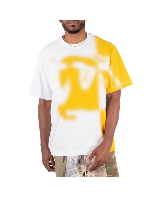Burberry Yellow Ekd Two-Tone Crew Neck Cotton T-Shirt for men